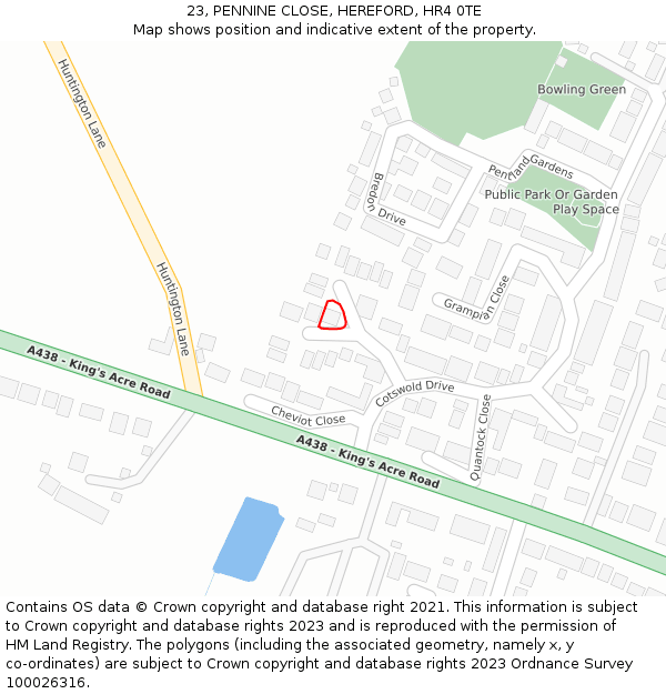 23, PENNINE CLOSE, HEREFORD, HR4 0TE: Location map and indicative extent of plot