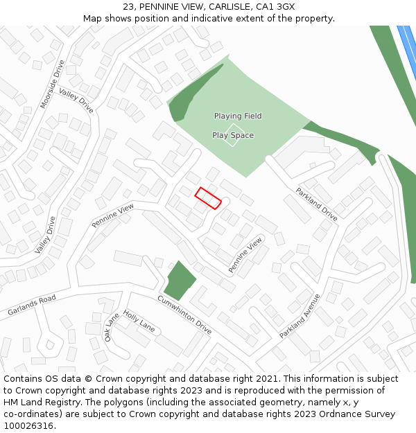 23, PENNINE VIEW, CARLISLE, CA1 3GX: Location map and indicative extent of plot