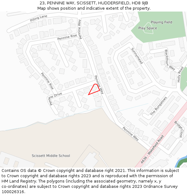 23, PENNINE WAY, SCISSETT, HUDDERSFIELD, HD8 9JB: Location map and indicative extent of plot