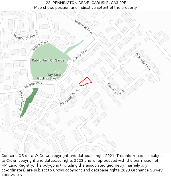 23, PENNINGTON DRIVE, CARLISLE, CA3 0PF: Location map and indicative extent of plot