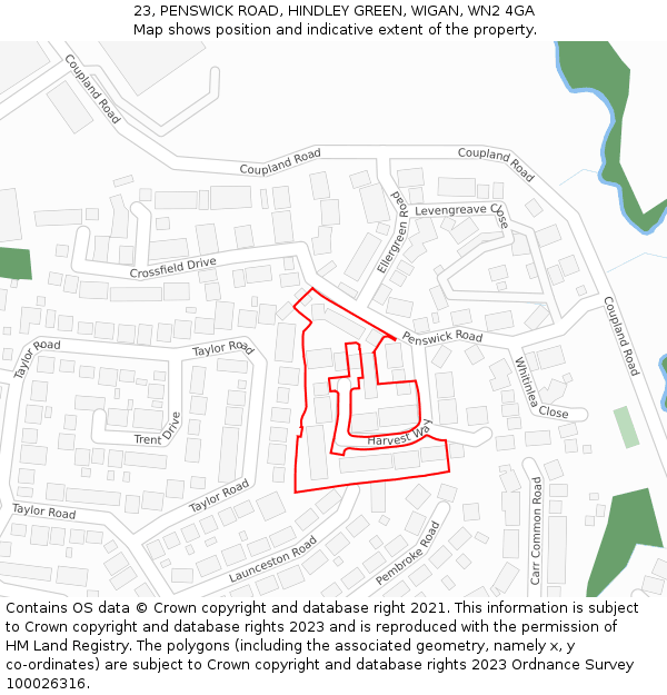 23, PENSWICK ROAD, HINDLEY GREEN, WIGAN, WN2 4GA: Location map and indicative extent of plot