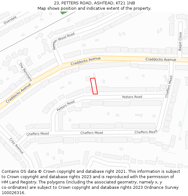 23, PETTERS ROAD, ASHTEAD, KT21 1NB: Location map and indicative extent of plot