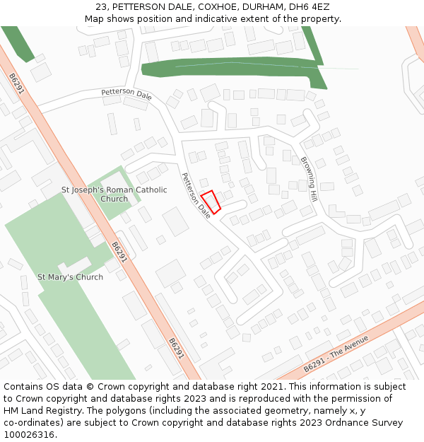 23, PETTERSON DALE, COXHOE, DURHAM, DH6 4EZ: Location map and indicative extent of plot