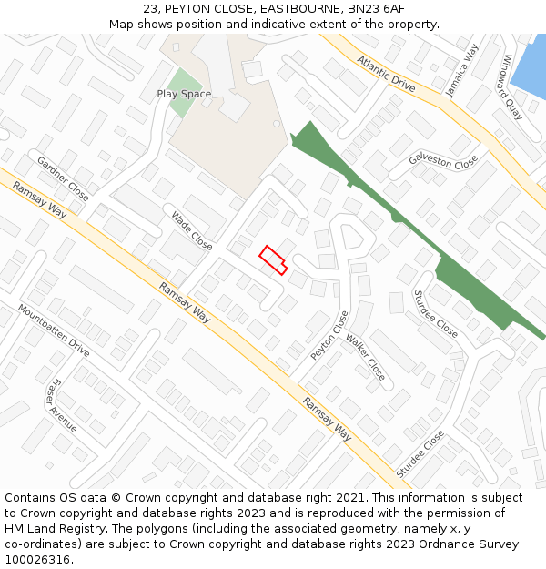 23, PEYTON CLOSE, EASTBOURNE, BN23 6AF: Location map and indicative extent of plot