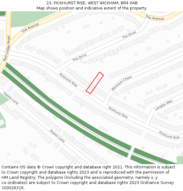 23, PICKHURST RISE, WEST WICKHAM, BR4 0AB: Location map and indicative extent of plot