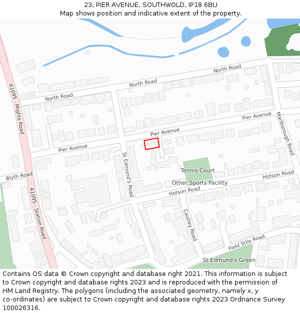 23, PIER AVENUE, SOUTHWOLD, IP18 6BU: Location map and indicative extent of plot