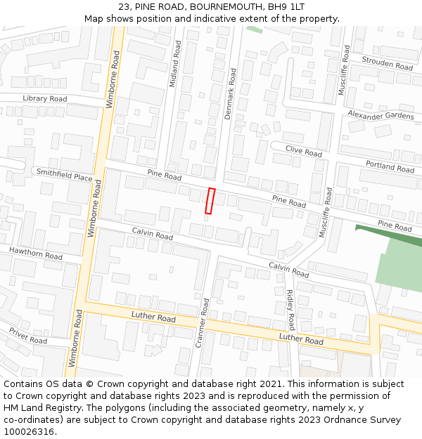 23, PINE ROAD, BOURNEMOUTH, BH9 1LT: Location map and indicative extent of plot