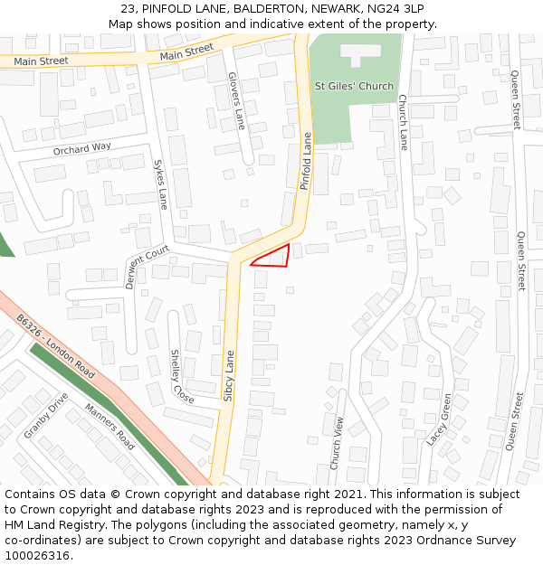 23, PINFOLD LANE, BALDERTON, NEWARK, NG24 3LP: Location map and indicative extent of plot