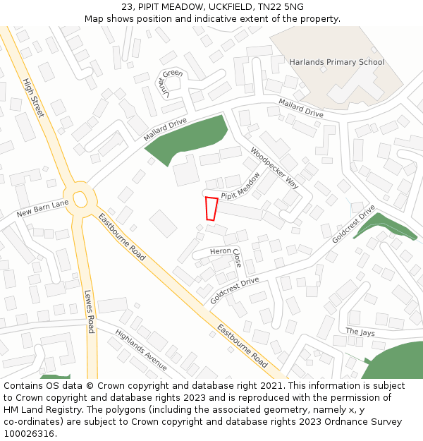 23, PIPIT MEADOW, UCKFIELD, TN22 5NG: Location map and indicative extent of plot