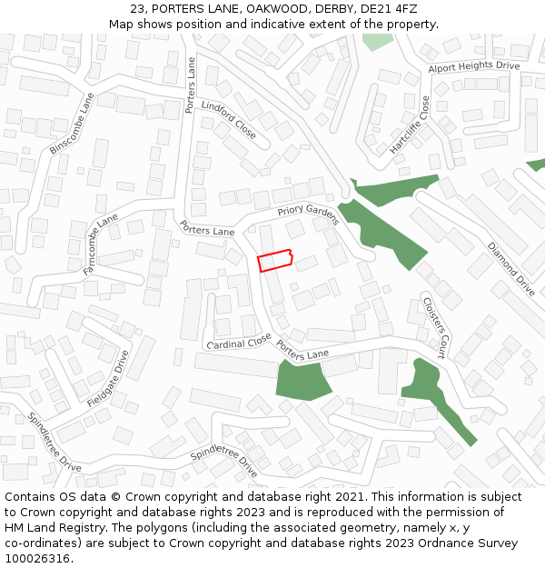 23, PORTERS LANE, OAKWOOD, DERBY, DE21 4FZ: Location map and indicative extent of plot