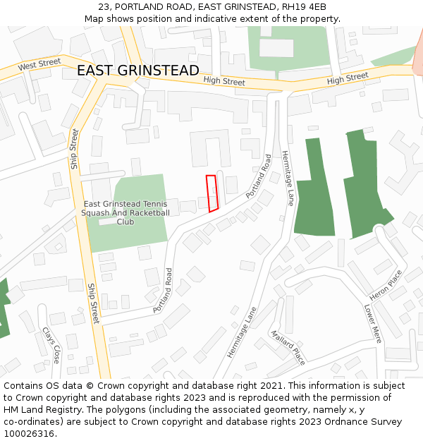 23, PORTLAND ROAD, EAST GRINSTEAD, RH19 4EB: Location map and indicative extent of plot