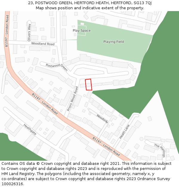 23, POSTWOOD GREEN, HERTFORD HEATH, HERTFORD, SG13 7QJ: Location map and indicative extent of plot