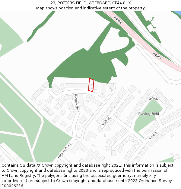 23, POTTERS FIELD, ABERDARE, CF44 8HX: Location map and indicative extent of plot