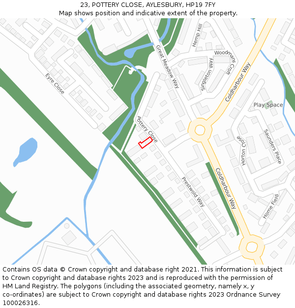 23, POTTERY CLOSE, AYLESBURY, HP19 7FY: Location map and indicative extent of plot