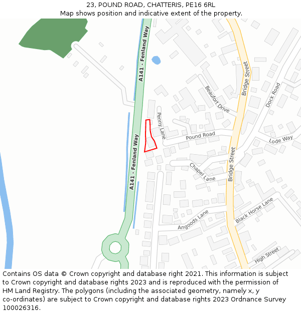 23, POUND ROAD, CHATTERIS, PE16 6RL: Location map and indicative extent of plot
