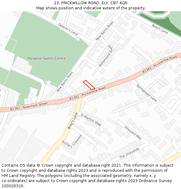 23, PRICKWILLOW ROAD, ELY, CB7 4QR: Location map and indicative extent of plot