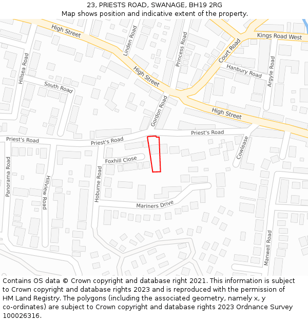 23, PRIESTS ROAD, SWANAGE, BH19 2RG: Location map and indicative extent of plot