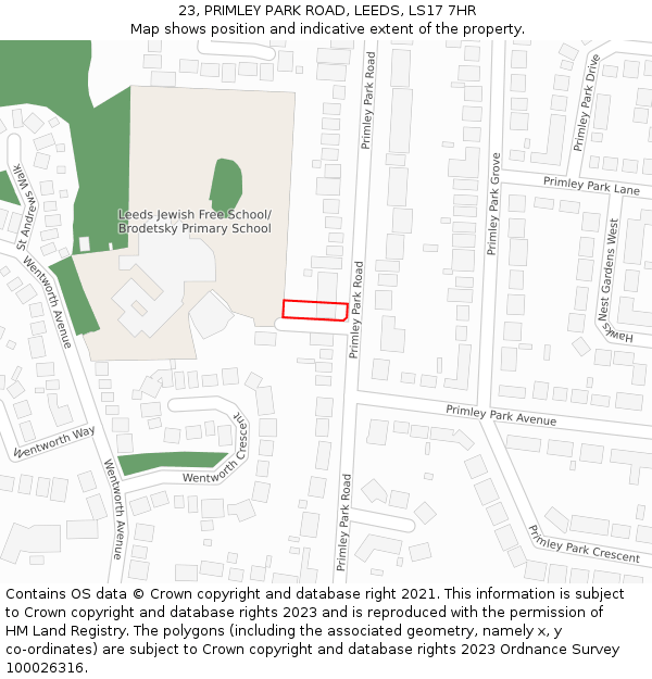 23, PRIMLEY PARK ROAD, LEEDS, LS17 7HR: Location map and indicative extent of plot