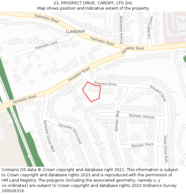 23, PROSPECT DRIVE, CARDIFF, CF5 2HL: Location map and indicative extent of plot