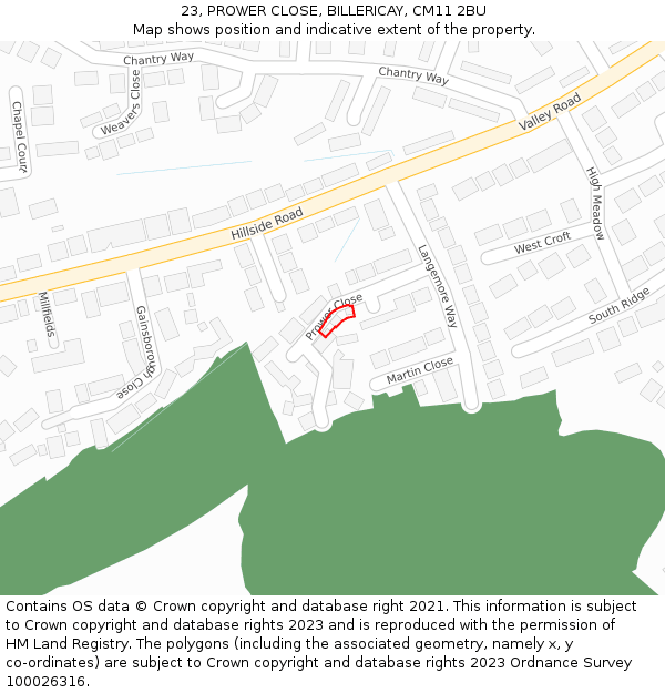 23, PROWER CLOSE, BILLERICAY, CM11 2BU: Location map and indicative extent of plot