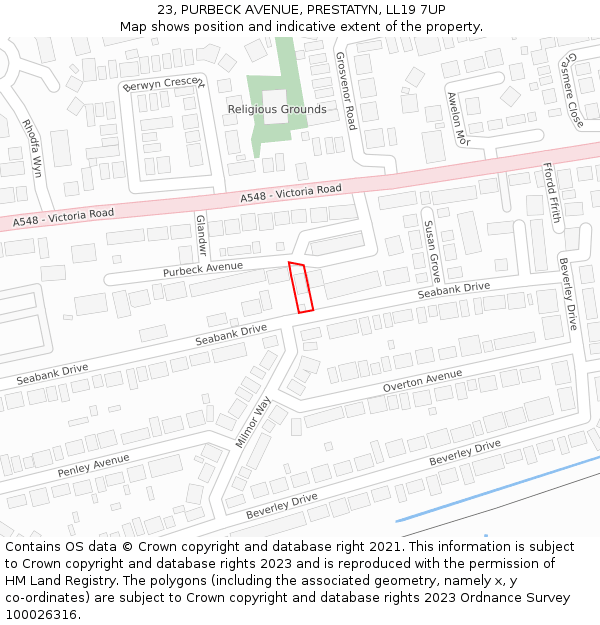 23, PURBECK AVENUE, PRESTATYN, LL19 7UP: Location map and indicative extent of plot