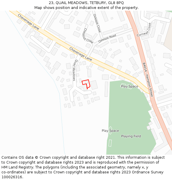 23, QUAIL MEADOWS, TETBURY, GL8 8PQ: Location map and indicative extent of plot