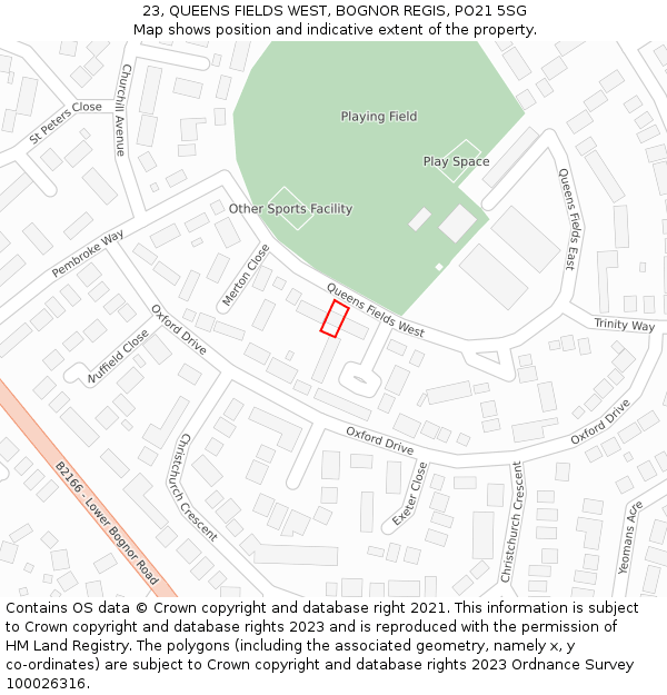 23, QUEENS FIELDS WEST, BOGNOR REGIS, PO21 5SG: Location map and indicative extent of plot