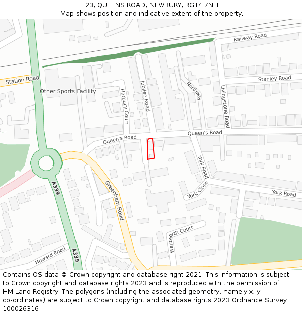 23, QUEENS ROAD, NEWBURY, RG14 7NH: Location map and indicative extent of plot