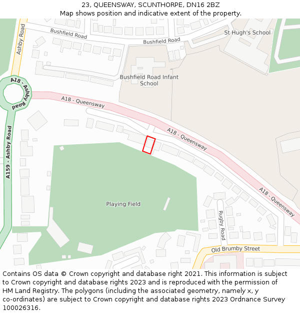 23, QUEENSWAY, SCUNTHORPE, DN16 2BZ: Location map and indicative extent of plot