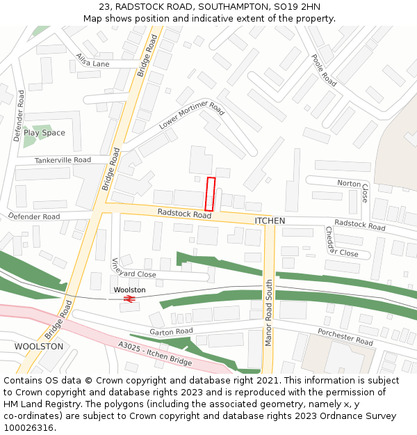 23, RADSTOCK ROAD, SOUTHAMPTON, SO19 2HN: Location map and indicative extent of plot