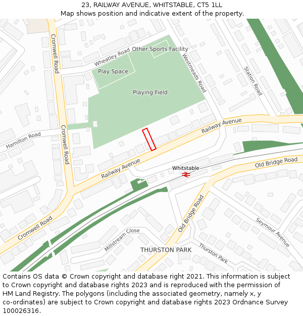 23, RAILWAY AVENUE, WHITSTABLE, CT5 1LL: Location map and indicative extent of plot