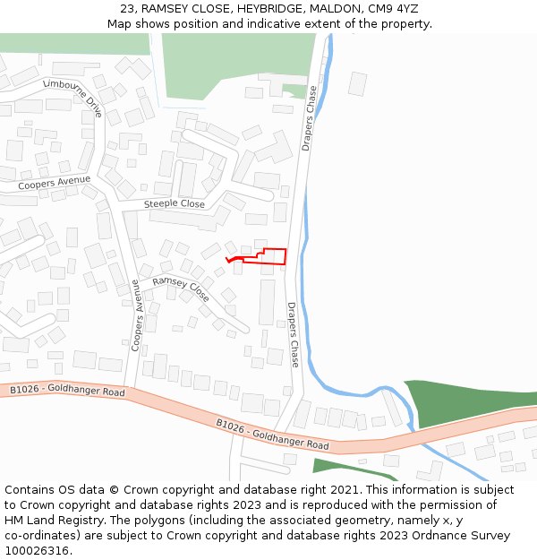 23, RAMSEY CLOSE, HEYBRIDGE, MALDON, CM9 4YZ: Location map and indicative extent of plot