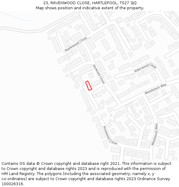 23, RAVENWOOD CLOSE, HARTLEPOOL, TS27 3JQ: Location map and indicative extent of plot