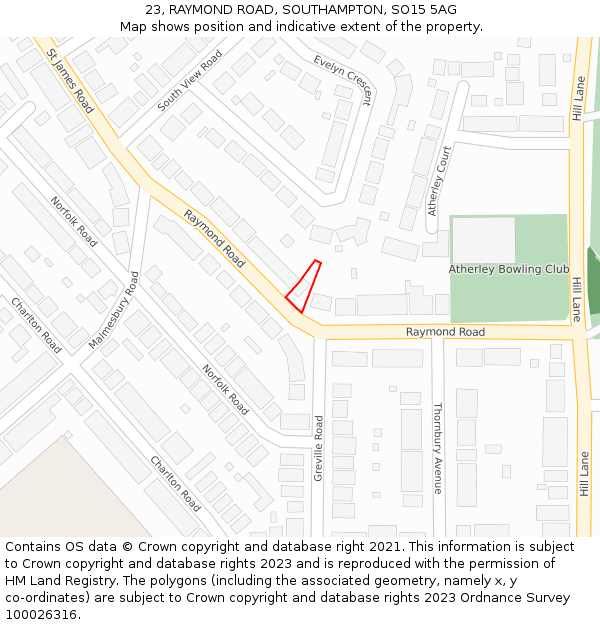 23, RAYMOND ROAD, SOUTHAMPTON, SO15 5AG: Location map and indicative extent of plot