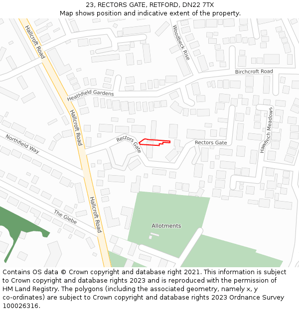 23, RECTORS GATE, RETFORD, DN22 7TX: Location map and indicative extent of plot
