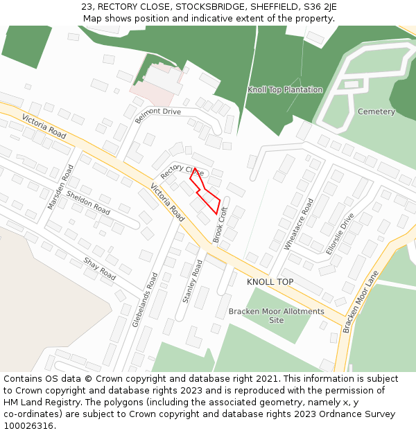 23, RECTORY CLOSE, STOCKSBRIDGE, SHEFFIELD, S36 2JE: Location map and indicative extent of plot