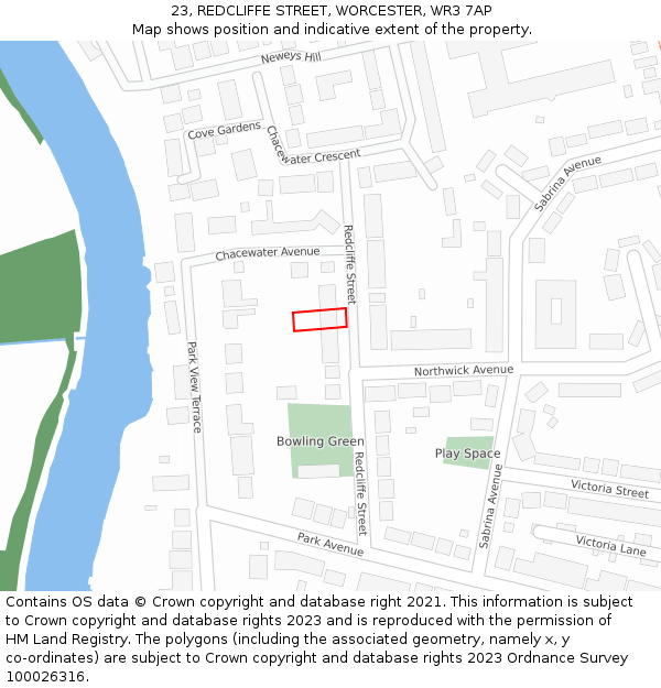 23, REDCLIFFE STREET, WORCESTER, WR3 7AP: Location map and indicative extent of plot