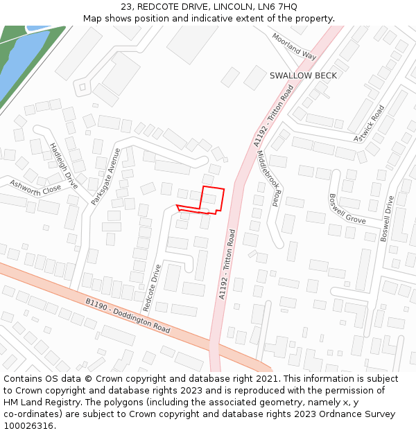23, REDCOTE DRIVE, LINCOLN, LN6 7HQ: Location map and indicative extent of plot