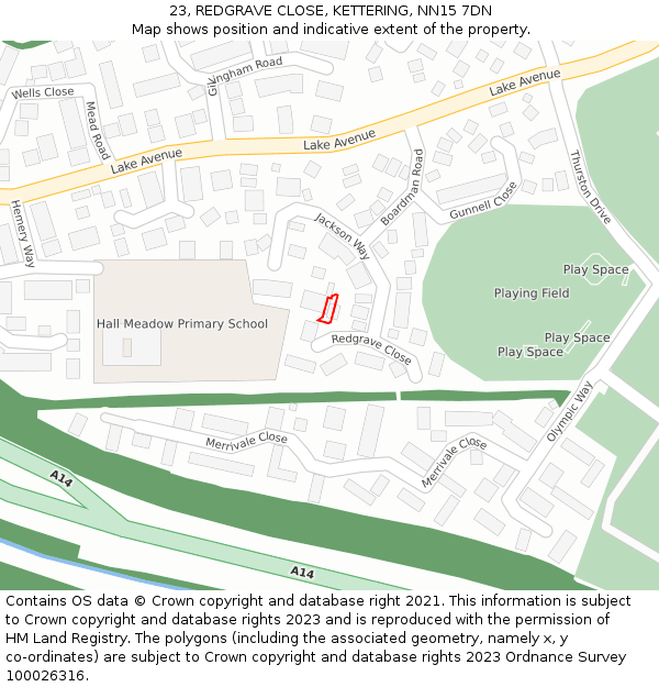 23, REDGRAVE CLOSE, KETTERING, NN15 7DN: Location map and indicative extent of plot