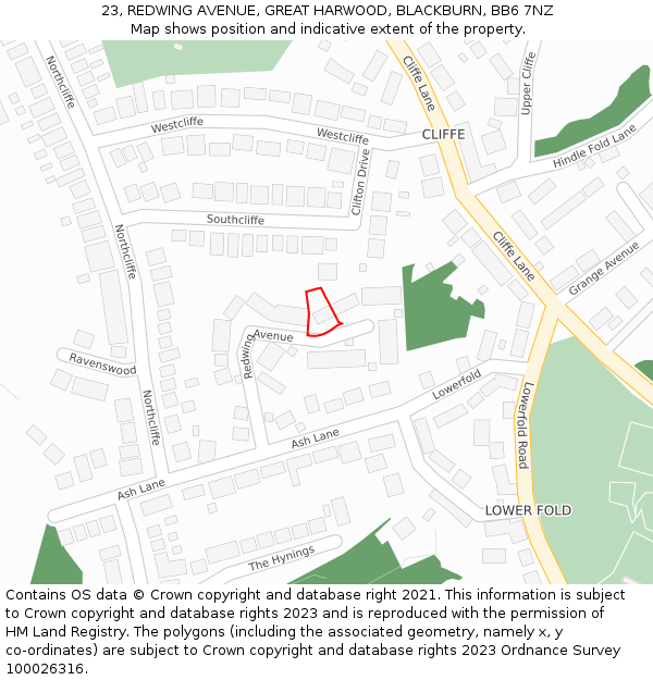 23, REDWING AVENUE, GREAT HARWOOD, BLACKBURN, BB6 7NZ: Location map and indicative extent of plot