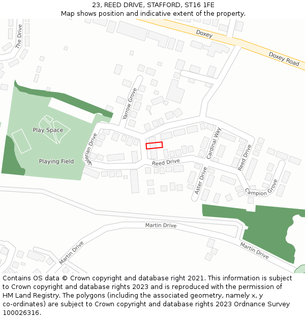 23, REED DRIVE, STAFFORD, ST16 1FE: Location map and indicative extent of plot