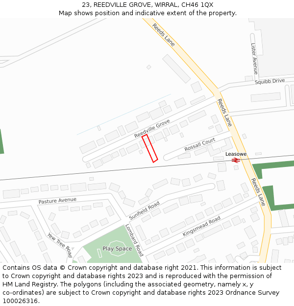23, REEDVILLE GROVE, WIRRAL, CH46 1QX: Location map and indicative extent of plot