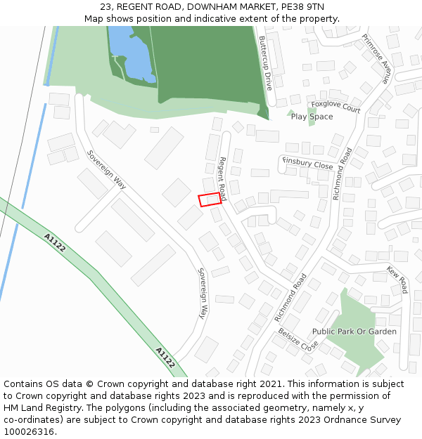 23, REGENT ROAD, DOWNHAM MARKET, PE38 9TN: Location map and indicative extent of plot