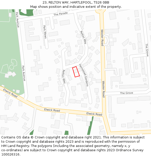 23, RELTON WAY, HARTLEPOOL, TS26 0BB: Location map and indicative extent of plot