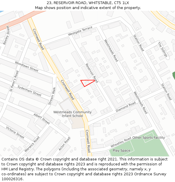 23, RESERVOIR ROAD, WHITSTABLE, CT5 1LX: Location map and indicative extent of plot