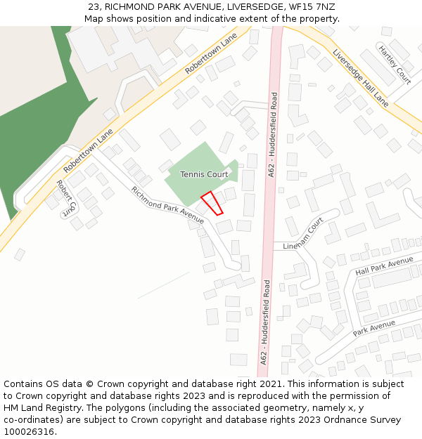 23, RICHMOND PARK AVENUE, LIVERSEDGE, WF15 7NZ: Location map and indicative extent of plot