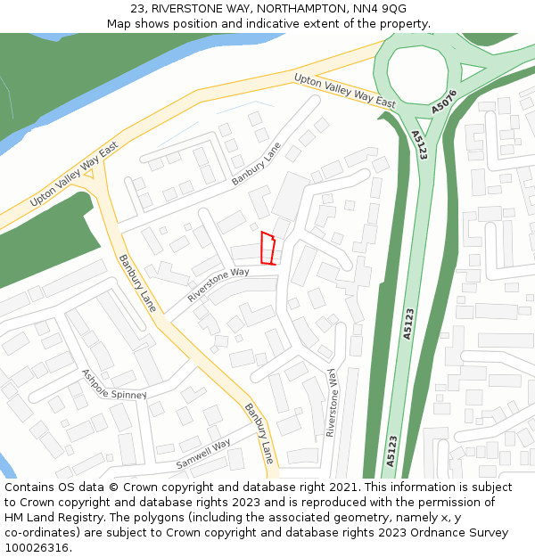 23, RIVERSTONE WAY, NORTHAMPTON, NN4 9QG: Location map and indicative extent of plot