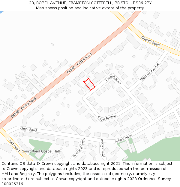 23, ROBEL AVENUE, FRAMPTON COTTERELL, BRISTOL, BS36 2BY: Location map and indicative extent of plot