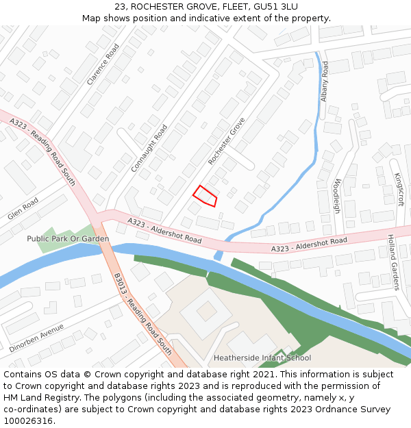 23, ROCHESTER GROVE, FLEET, GU51 3LU: Location map and indicative extent of plot
