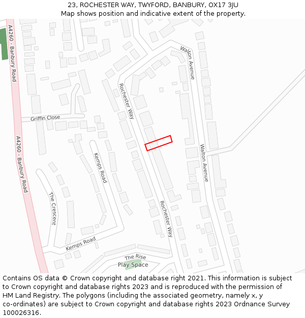 23, ROCHESTER WAY, TWYFORD, BANBURY, OX17 3JU: Location map and indicative extent of plot